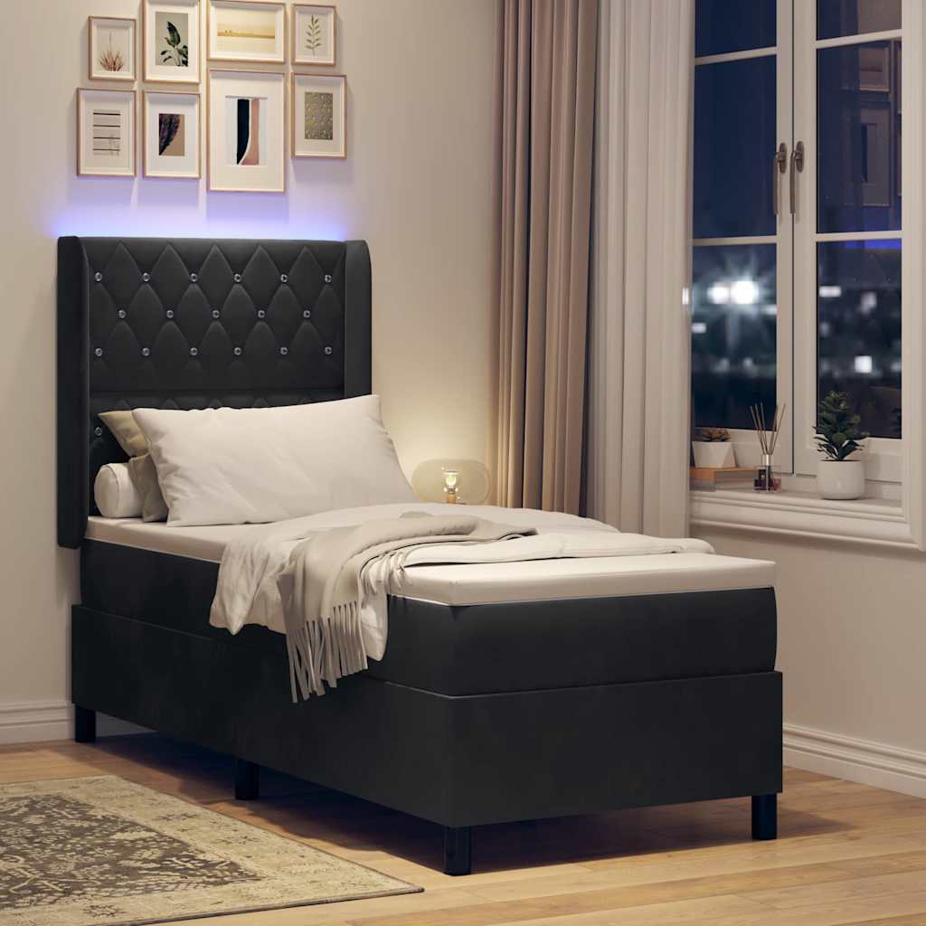 Κρεβάτι με ελατήρια με στρώμα με led Μαύρο 80 x 200 cm Βελούδο - Pakobazaar