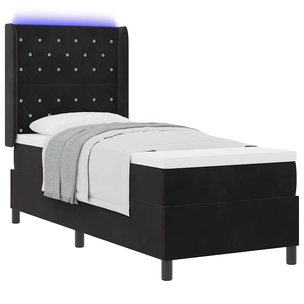 Κρεβάτι με ελατήρια με στρώμα με led Μαύρο 80 x 200 cm Βελούδο - Pakobazaar