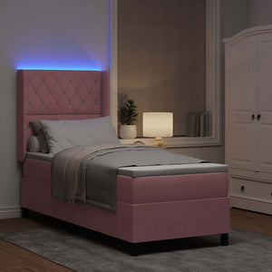 Κρεβάτι με ελατήρια με στρώμα με led Ροζ 80 x 200 cm Βελούδο