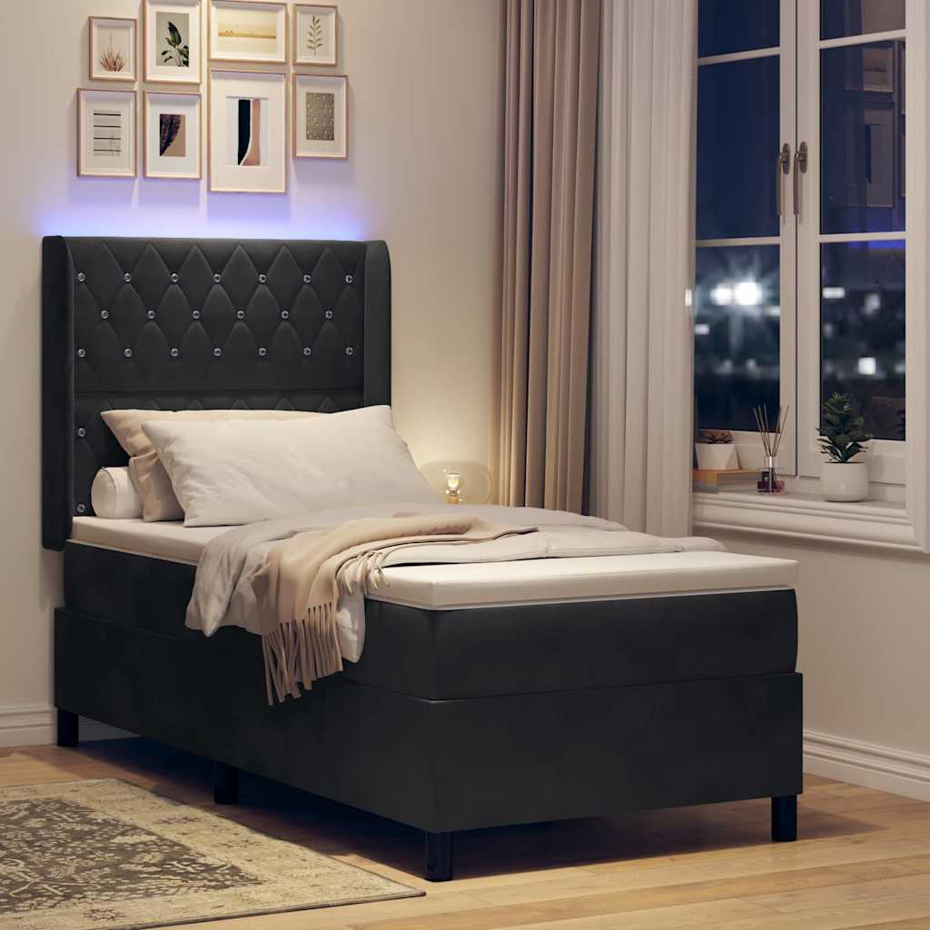 Κρεβάτι με ελατήρια με στρώμα με led Μαύρο 90 x 200 cm Βελούδο - Pakobazaar