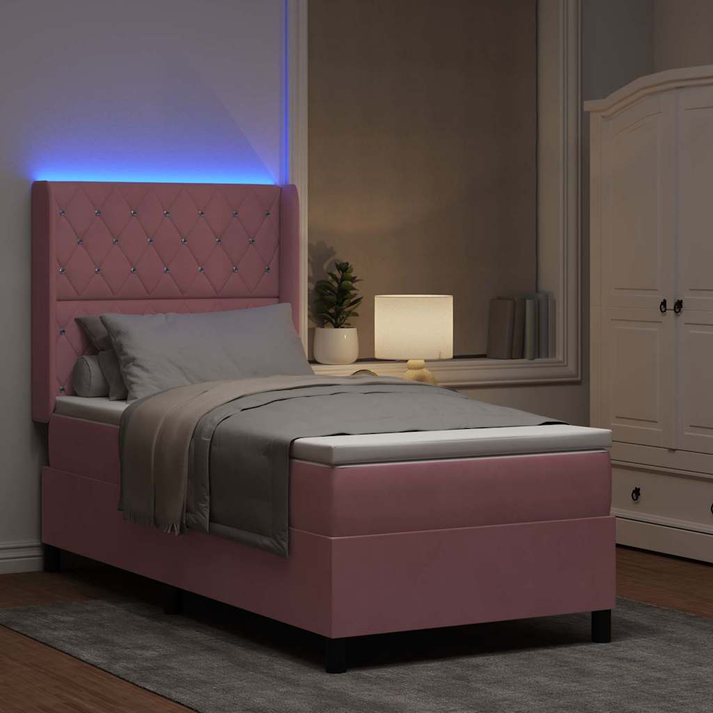 Κρεβάτι με ελατήρια με στρώμα με led Ροζ 90 x 200 cm Βελούδο - Pakobazaar