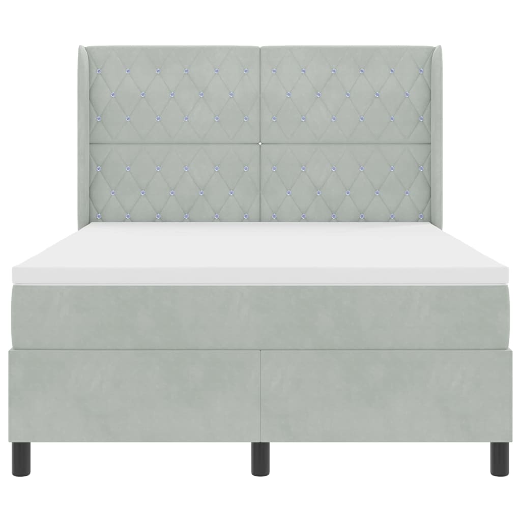 Κρεβάτι με ελατήρια Ανοιχτό γκρι 140 x 190 cm Βελούδο - Pakobazaar