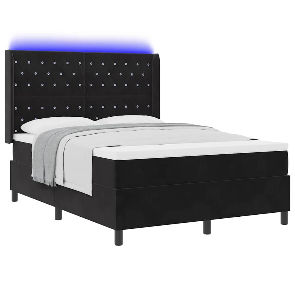 Κρεβάτι με ελατήρια με κεφαλάρι Μαύρο 140 x 190 cm Βελούδο - Pakobazaar