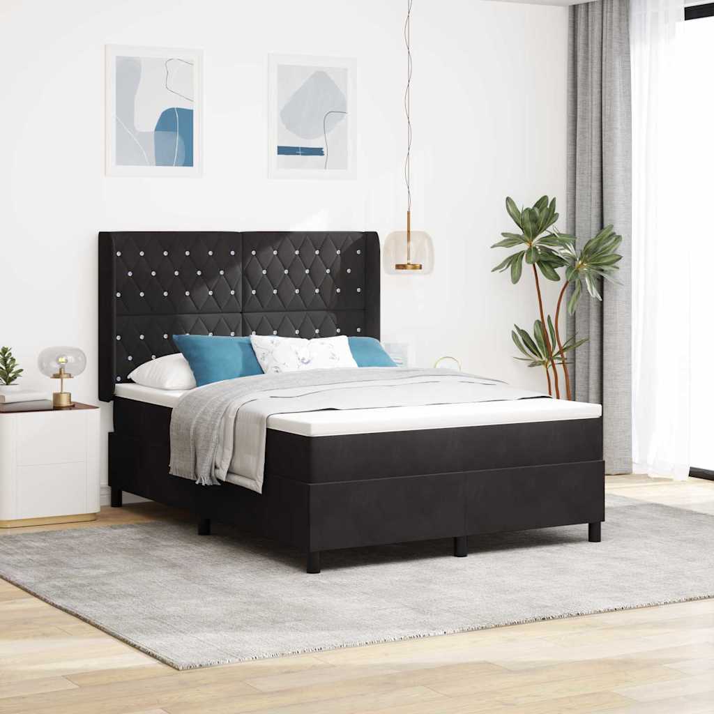 Κρεβάτι με ελατήρια με κεφαλάρι Μαύρο 140 x 200 cm Βελούδο