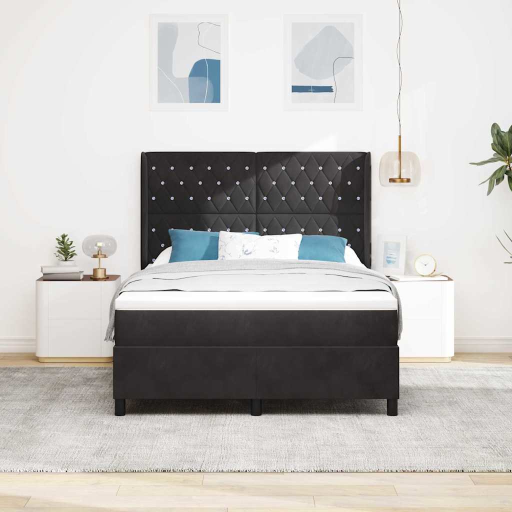 Κρεβάτι με ελατήρια με κεφαλάρι Μαύρο 140 x 200 cm Βελούδο