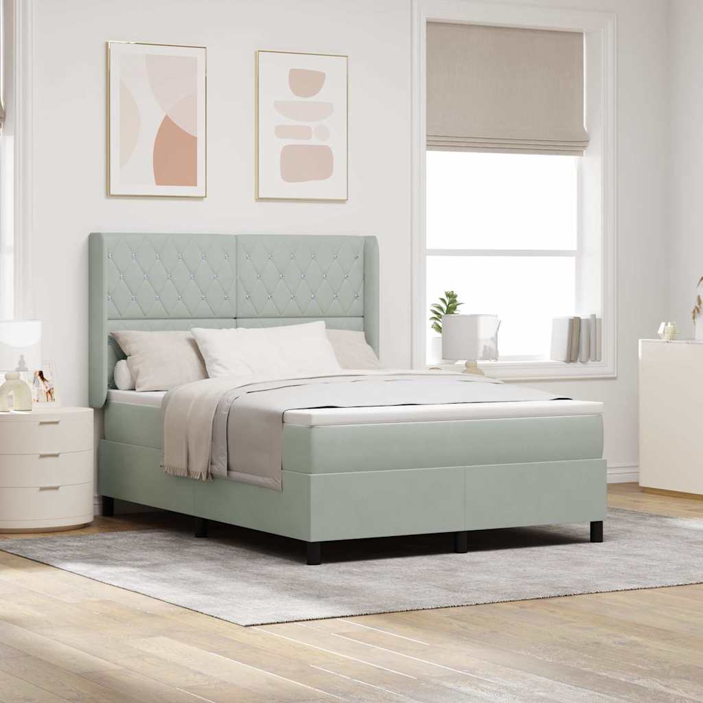 Κρεβάτι με ελατήρια με στρώμα Ανοιχτό γκρι 160 x 200 cm Βελούδο - Pakobazaar