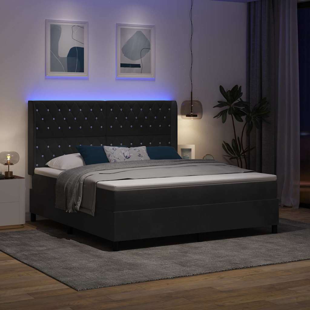 Κρεβάτι με ελατήρια με στρώμα με led Μαύρο 180 x 200 cm Βελούδο - Pakobazaar
