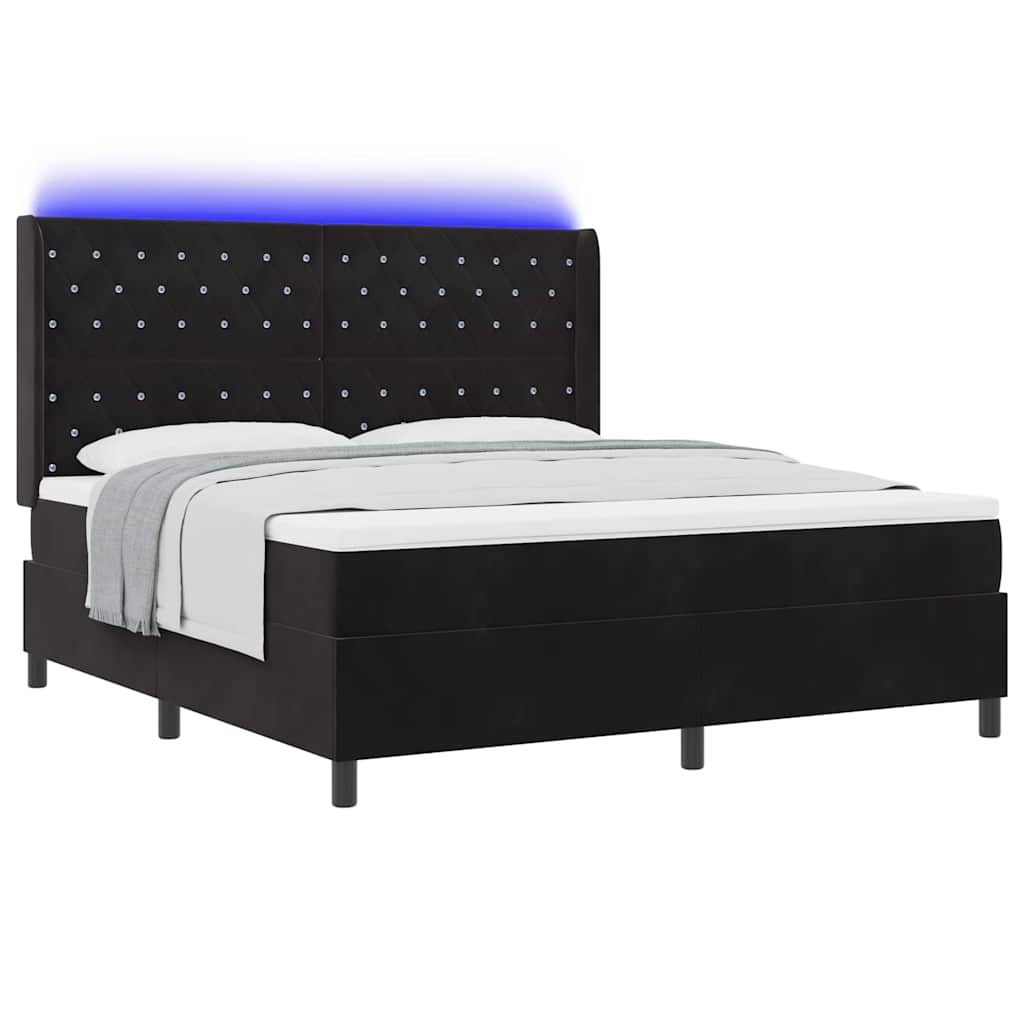 Κρεβάτι με ελατήρια με στρώμα με led Μαύρο 180 x 200 cm Βελούδο - Pakobazaar