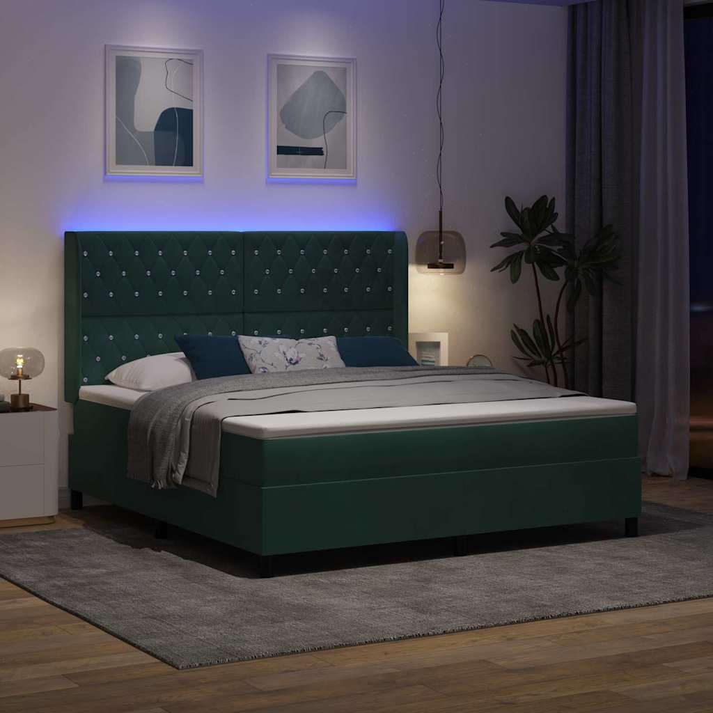 Κρεβάτι με ελατήρια με led Σκούρο Πράσινο 180 x 200 cm Βελούδο - Pakobazaar