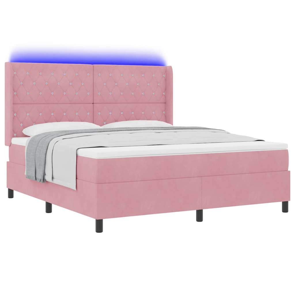 Κρεβάτι με ελατήρια με στρώμα με led Ροζ 180 x 200 cm Βελούδο - Pakobazaar
