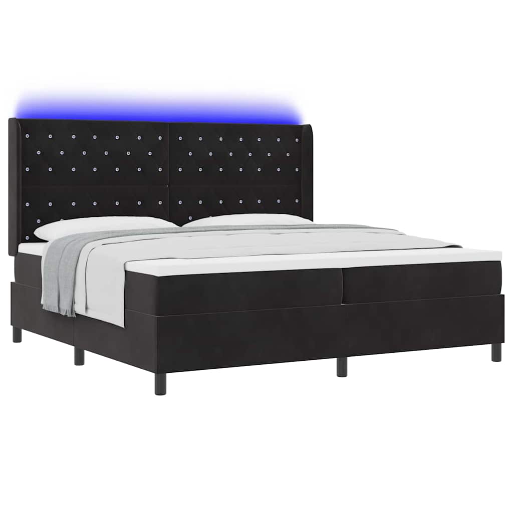 Κρεβάτι με ελατήρια με στρώμα με led Μαύρο 200 x 200 cm Βελούδο - Pakobazaar