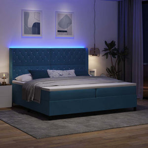 Κρεβάτι με ελατήρια με στρώμα με led Μπλε 200 x 200 cm Βελούδο - Pakobazaar