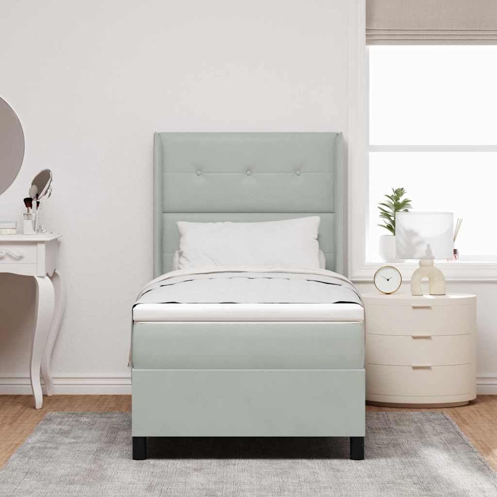 Κρεβάτι με ελατήρια με στρώμα Ανοιχτό γκρι 90 x 200 cm Βελούδο - Pakobazaar