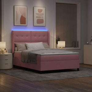 Κρεβάτι με ελατήρια με κεφαλάρι Ροζ 140 x 190 cm Βελούδο - Pakobazaar
