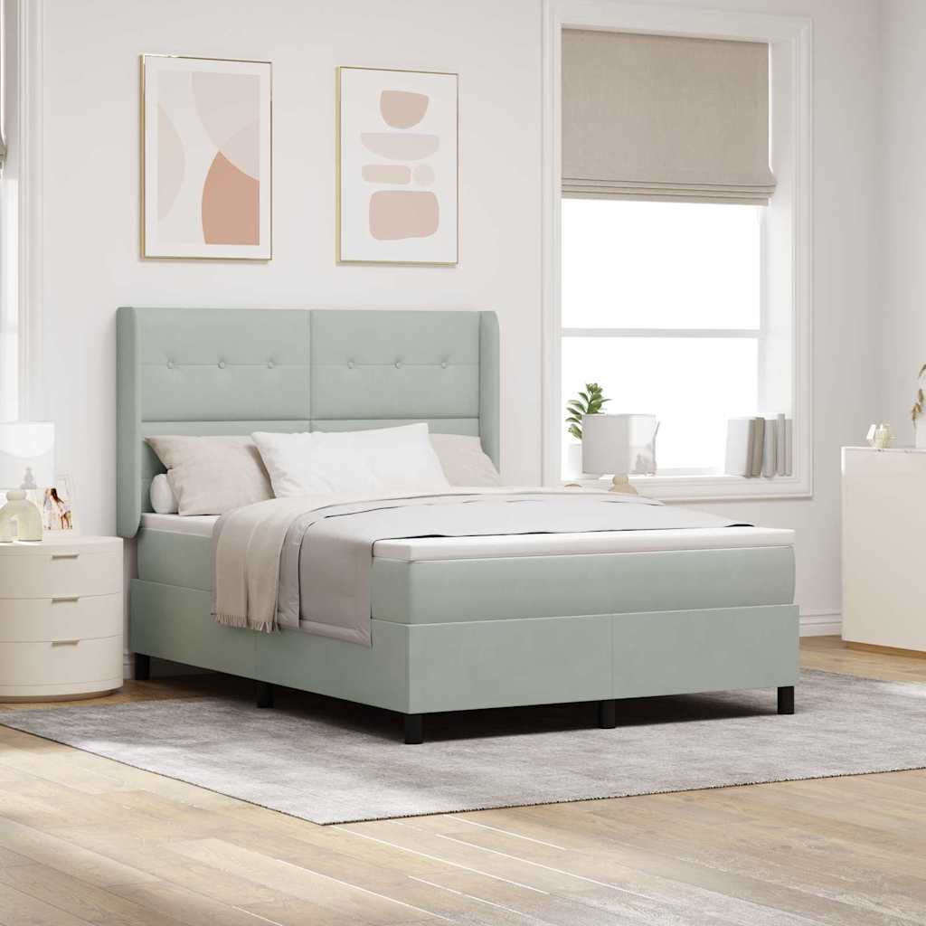 Κρεβάτι με ελατήρια με στρώμα Ανοιχτό γκρι 160 x 200 cm Βελούδο - Pakobazaar