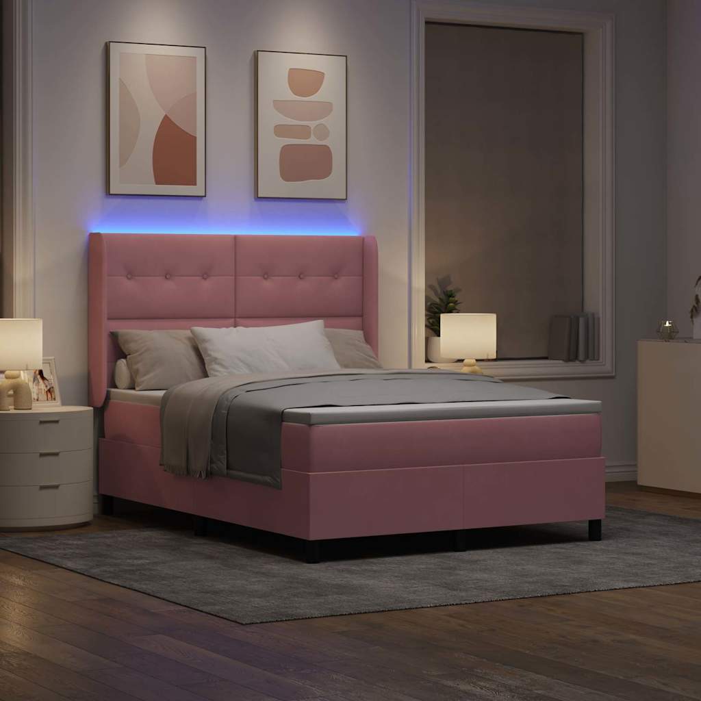 Κρεβάτι με ελατήρια με στρώμα με led Ροζ 160 x 200 cm Βελούδο - Pakobazaar