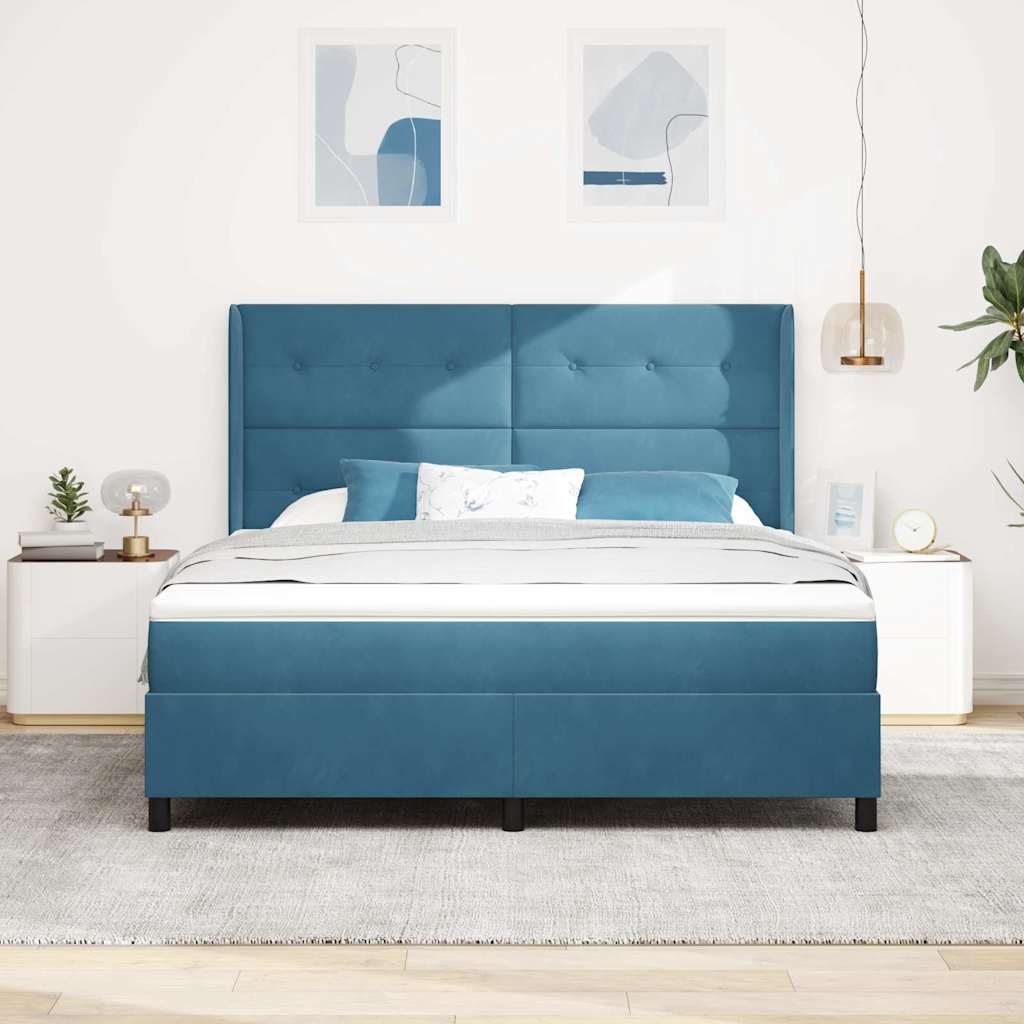 Κρεβάτι με ελατήρια με στρώμα με led Μπλε 180 x 200 cm Βελούδο - Pakobazaar
