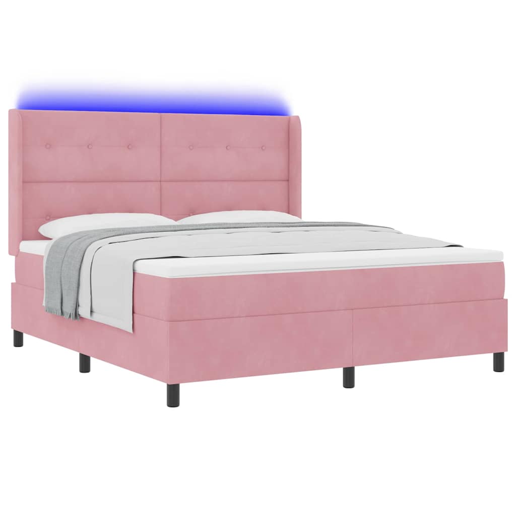 Κρεβάτι με ελατήρια με στρώμα με led Ροζ 180 x 200 cm Βελούδο - Pakobazaar