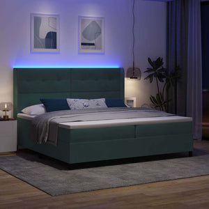 Κρεβάτι με ελατήρια με led Σκούρο Πράσινο 200 x 200 cm Βελούδο - Pakobazaar