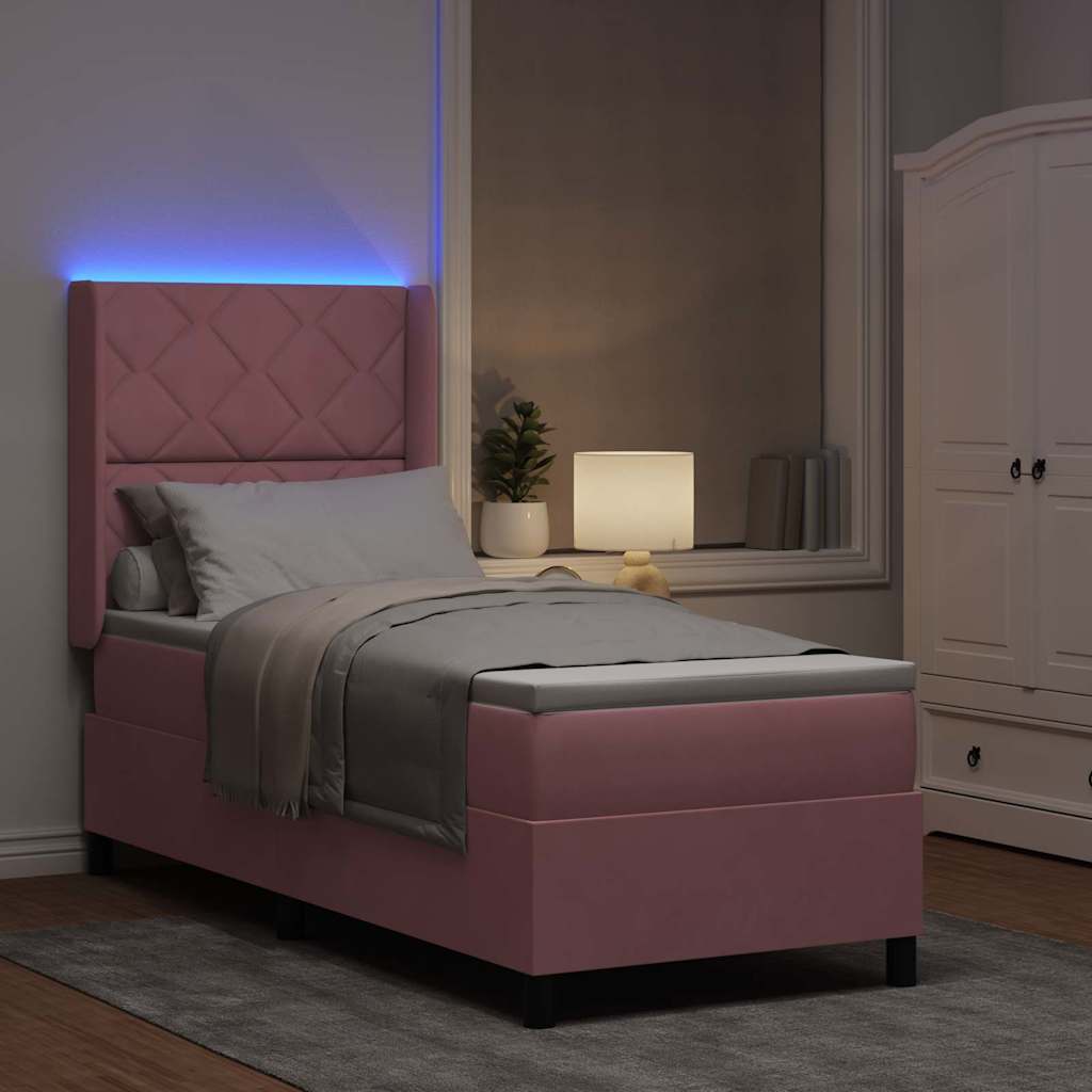 Κρεβάτι με ελατήρια με στρώμα με led Ροζ 80 x 200 cm Βελούδο - Pakobazaar