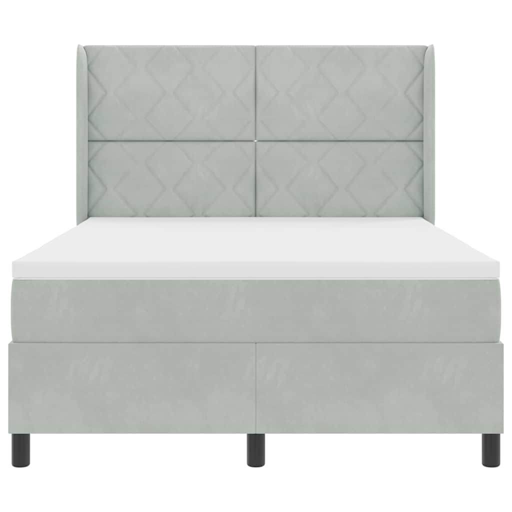 Κρεβάτι με ελατήρια Ανοιχτό γκρι 140 x 190 cm Βελούδο - Pakobazaar