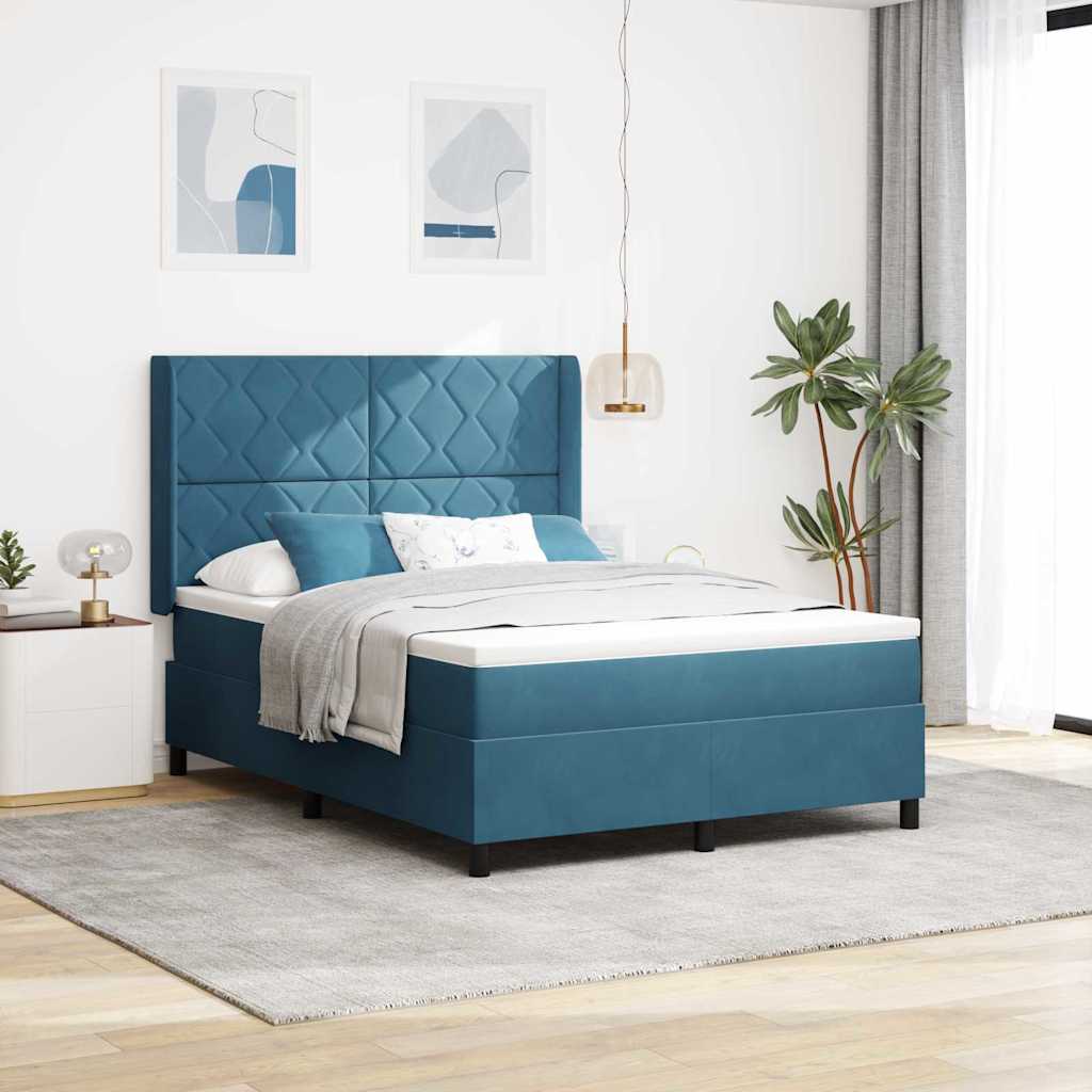 Κρεβάτι με ελατήρια με κεφαλάρι Μπλε 140 x 200 cm Βελούδο - Pakobazaar