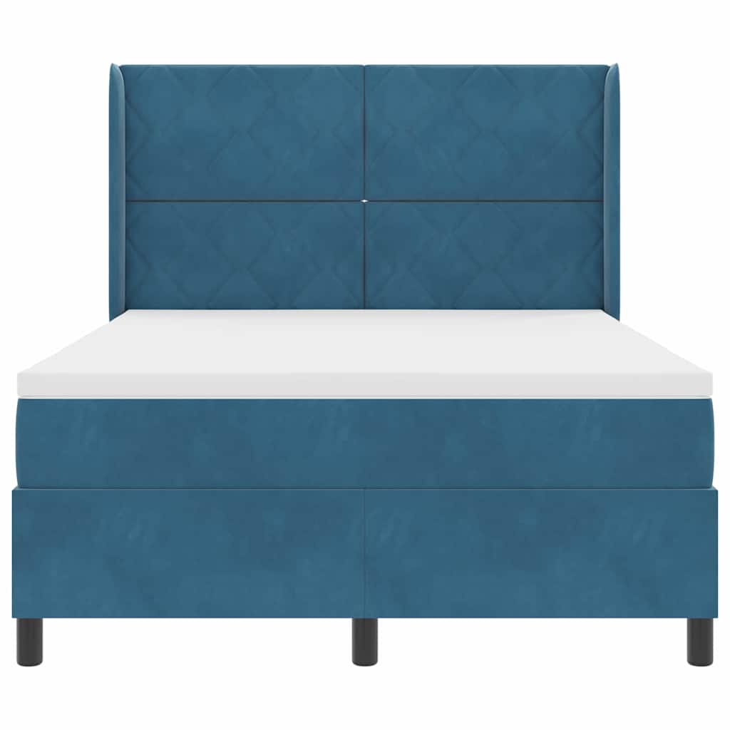 Κρεβάτι με ελατήρια με κεφαλάρι Μπλε 140 x 200 cm Βελούδο - Pakobazaar