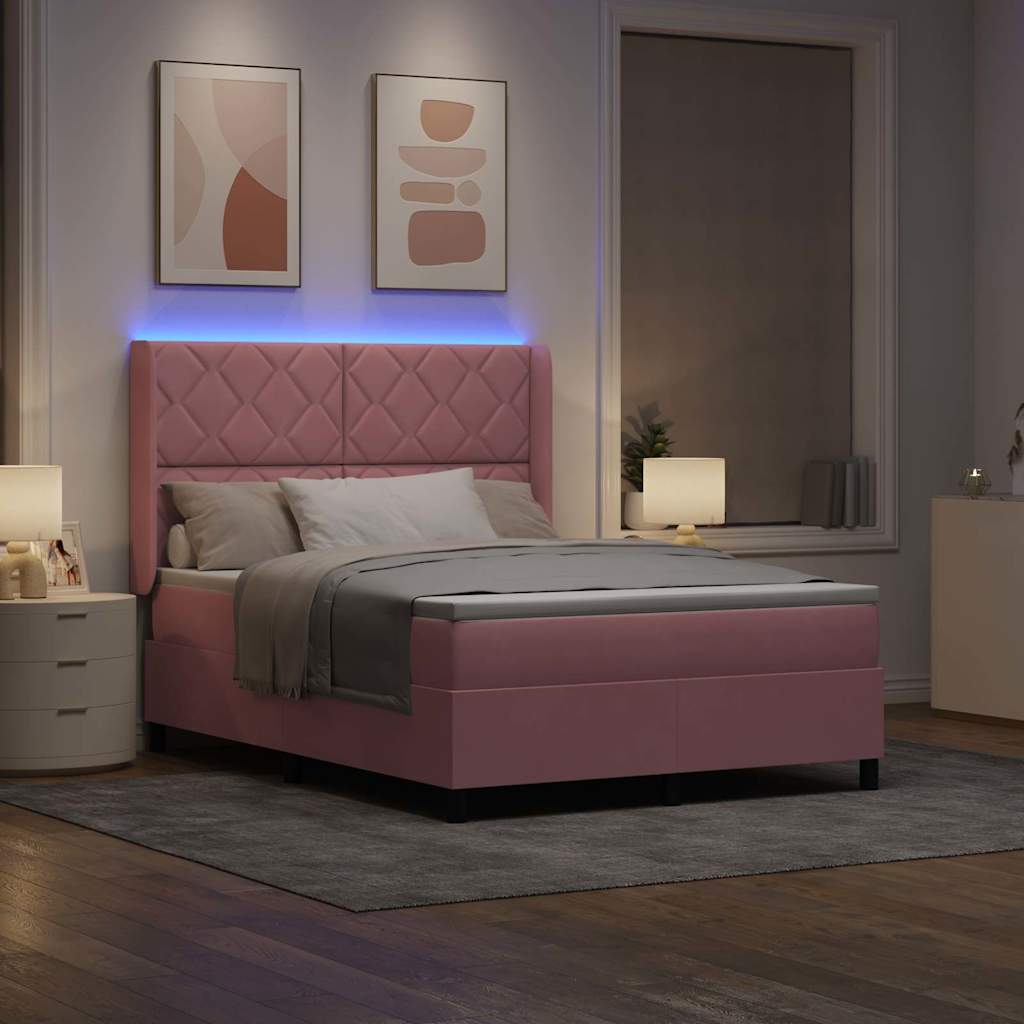 Κρεβάτι με ελατήρια με κεφαλάρι Ροζ 160 x 200 cm Βελούδο - Pakobazaar