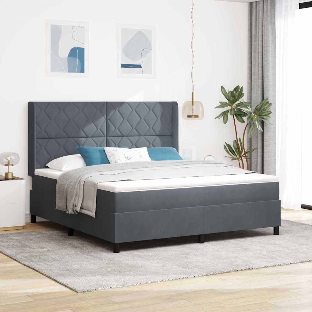 Κρεβάτι με ελατήρια Σκούρο Γκρι 180 x 200 cm Βελούδο - Pakobazaar