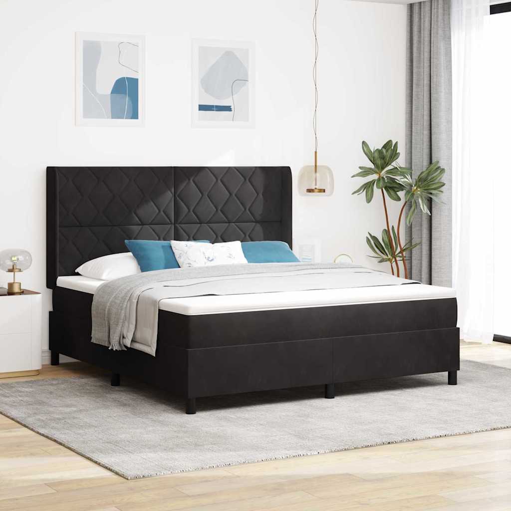Κρεβάτι με ελατήρια με κεφαλάρι Μαύρο 180 x 200 cm Βελούδο