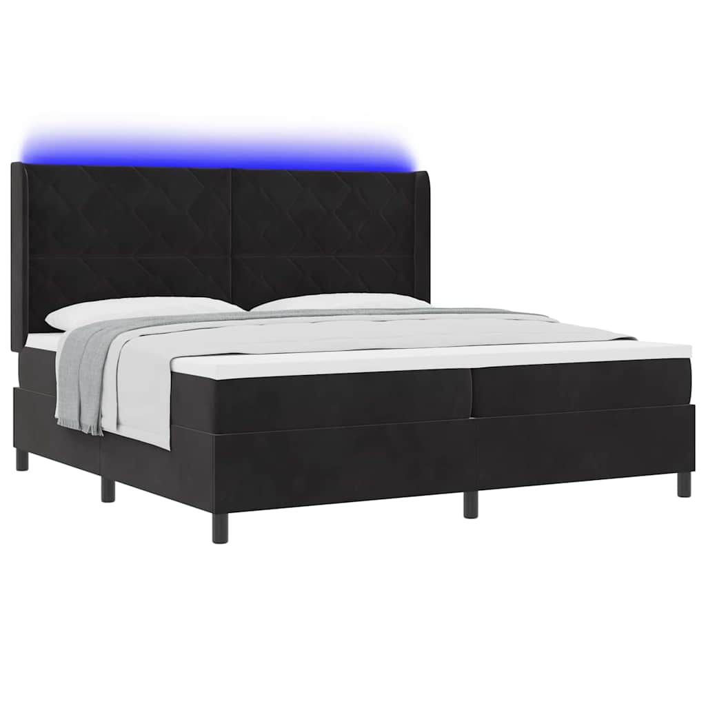 Κρεβάτι με ελατήρια με στρώμα με led Μαύρο 200 x 200 cm Βελούδο - Pakobazaar