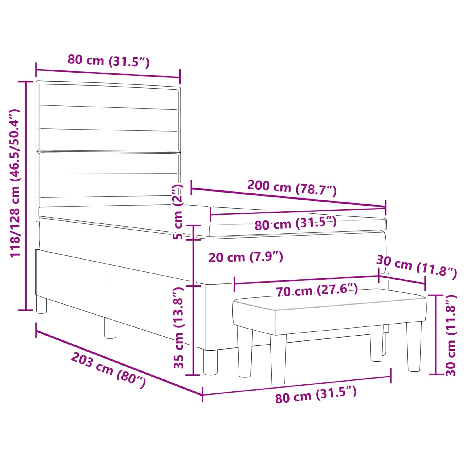 Κρεβάτι με ελατήρια με στρώμα Κρεμ 80 x 200 cm ύφασμα - Pakobazaar