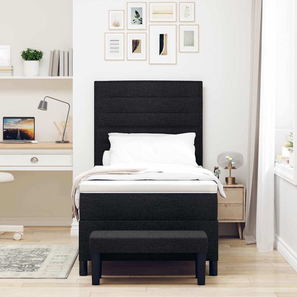 Κρεβάτι με ελατήρια με στρώμα Μαύρο 90 x 200 cm ύφασμα - Pakobazaar