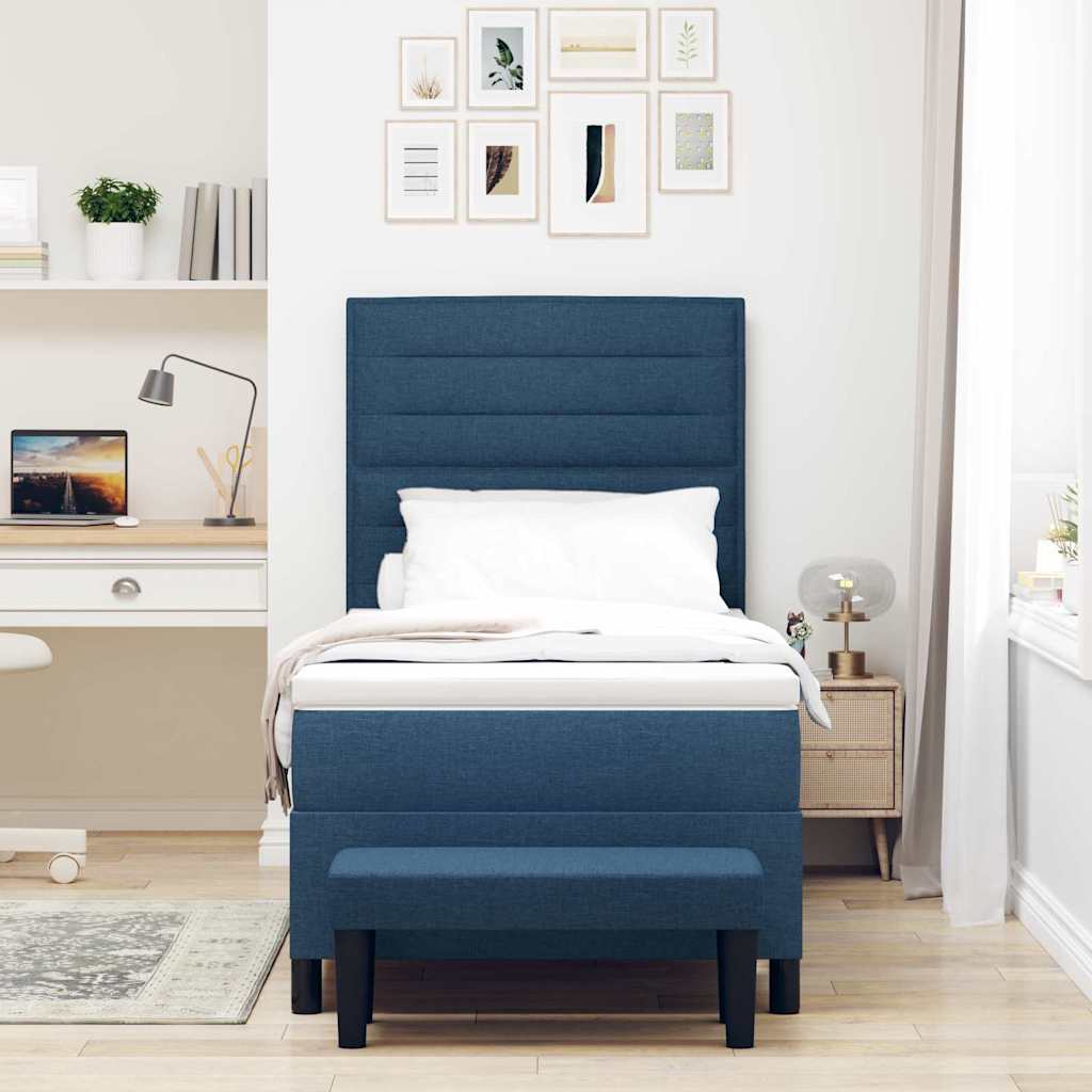 Κρεβάτι με ελατήρια με στρώμα Μπλε 90 x 200 cm ύφασμα - Pakobazaar