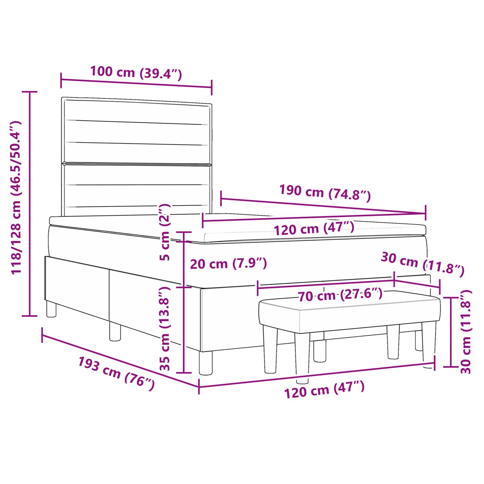 Κρεβάτι με ελατήρια με κεφαλάρι Μπλε 120 x 190 cm ύφασμα - Pakobazaar
