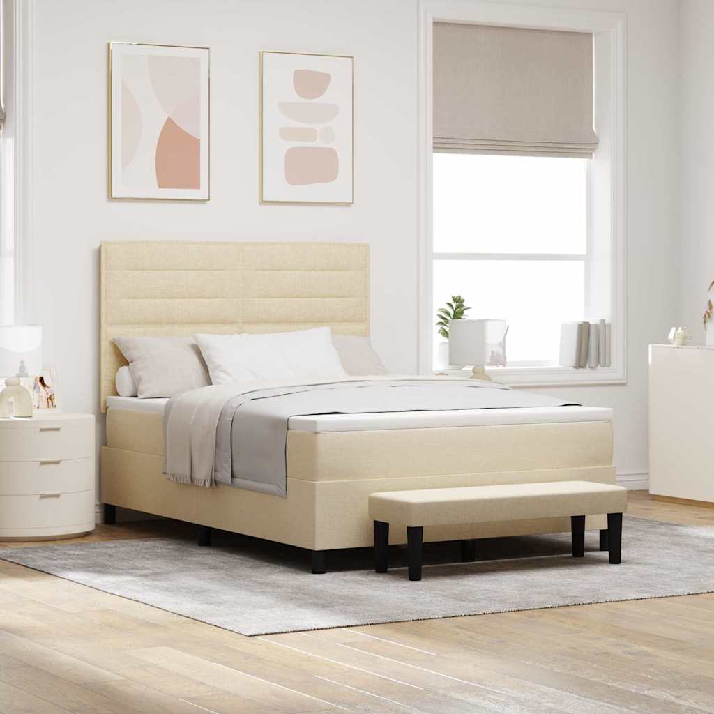 Κρεβάτι με ελατήρια με κεφαλάρι Κρεμ 160 x 200 cm ύφασμα - Pakobazaar