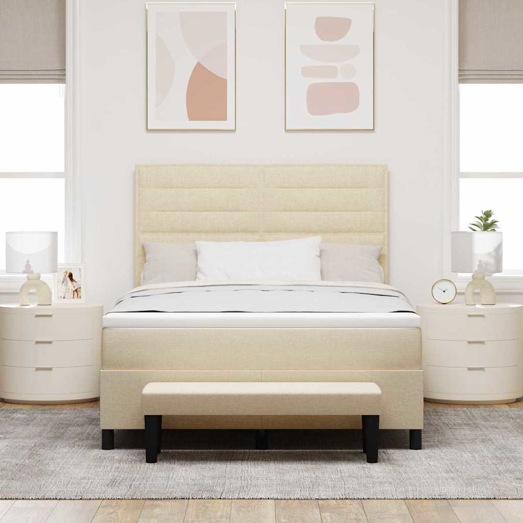 Κρεβάτι με ελατήρια με κεφαλάρι Κρεμ 160 x 200 cm ύφασμα - Pakobazaar