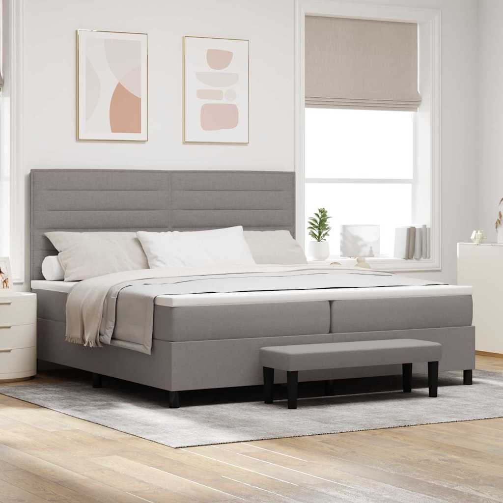 Κρεβάτι με ελατήρια με στρώμα Taupe 200 x 200 cm ύφασμα - Pakobazaar