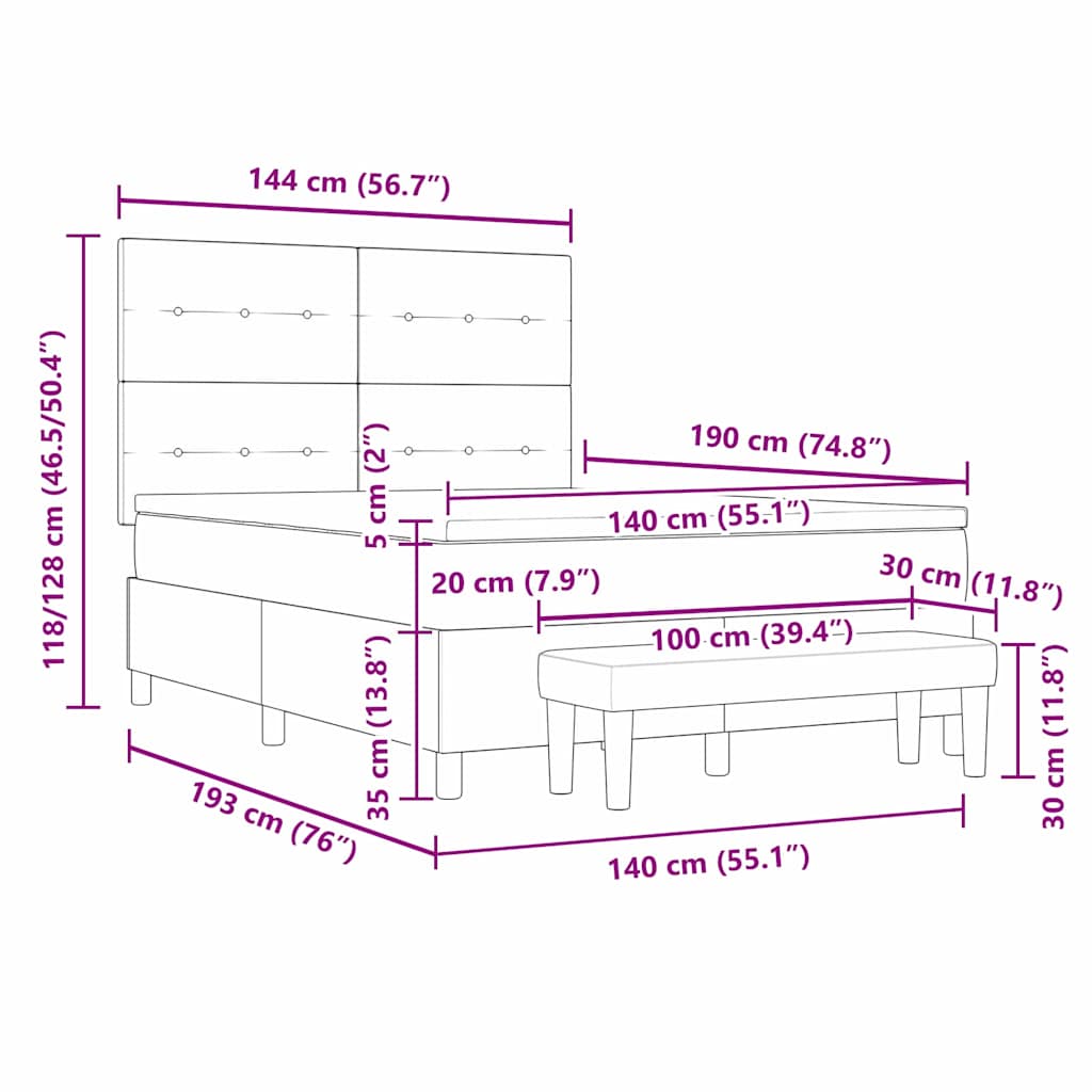 Κρεβάτι με ελατήρια με στρώμα Μπλε 140 x 190 cm ύφασμα - Pakobazaar