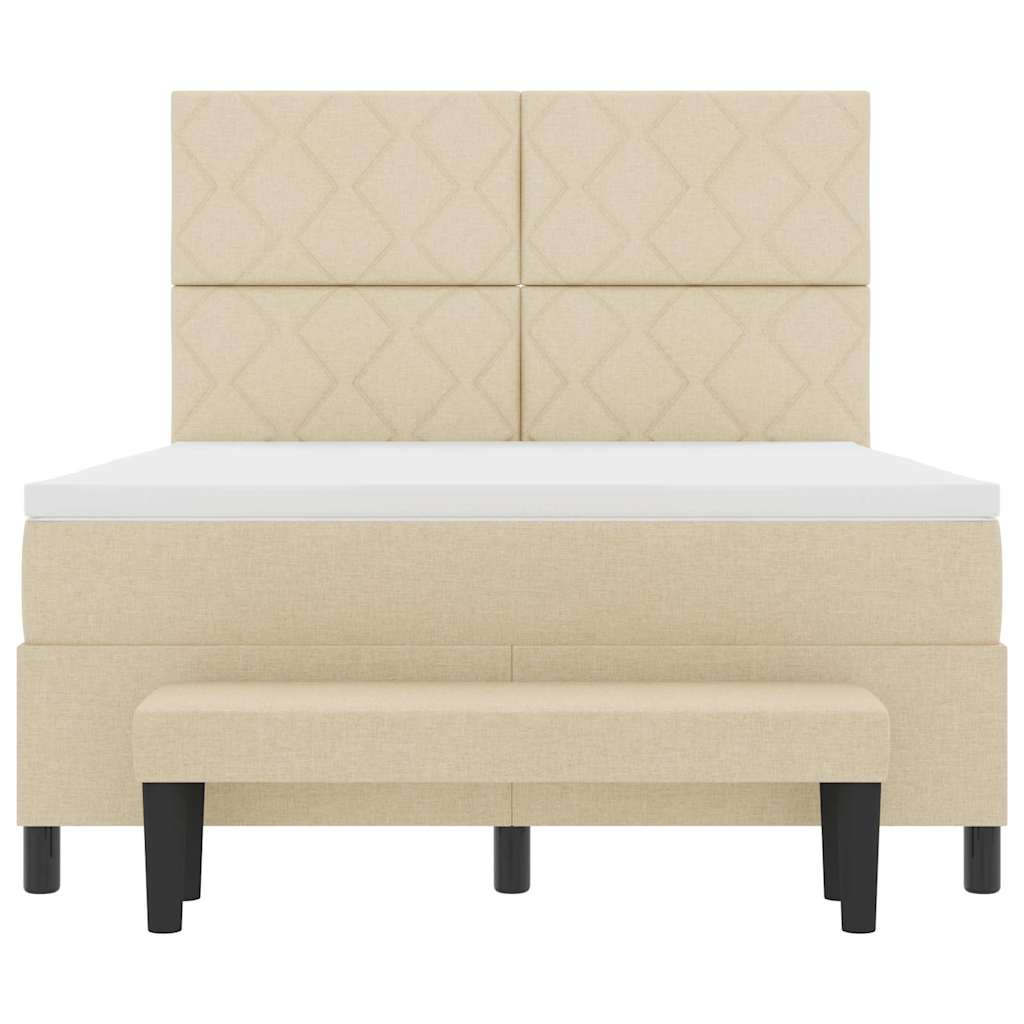 Κρεβάτι με ελατήρια με κεφαλάρι Κρεμ 140 x 190 cm ύφασμα - Pakobazaar