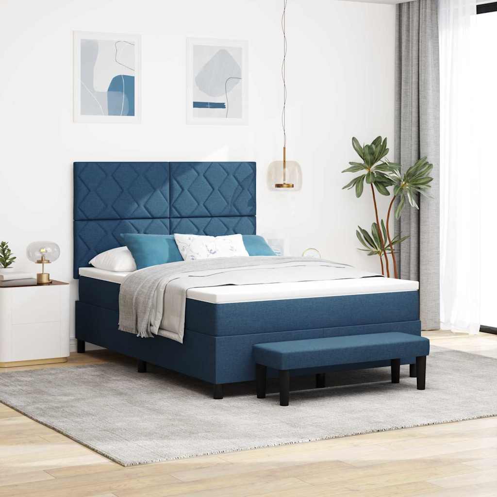 Κρεβάτι με ελατήρια με κεφαλάρι Μπλε 140 x 200 cm ύφασμα - Pakobazaar