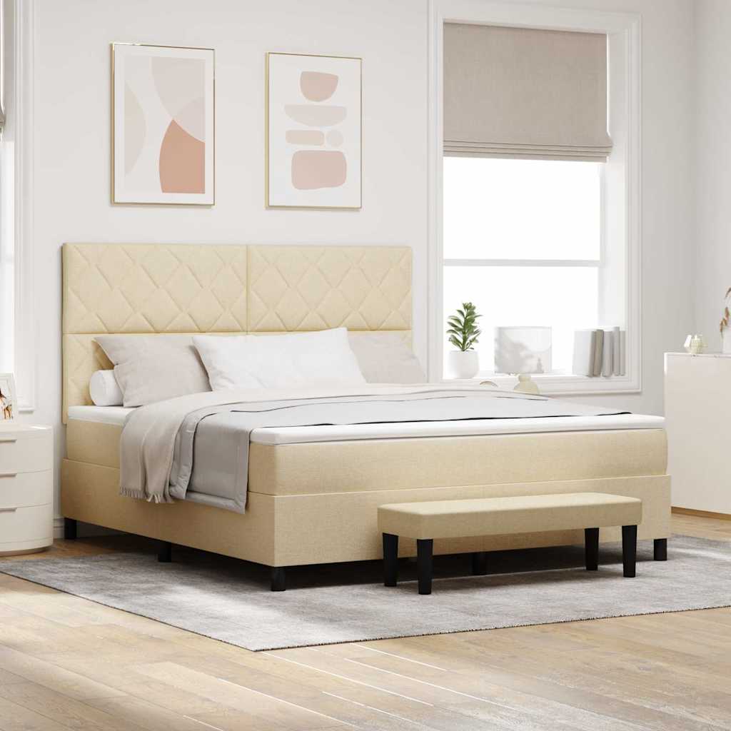 Κρεβάτι με ελατήρια με κεφαλάρι Κρεμ 180 x 200 cm ύφασμα - Pakobazaar
