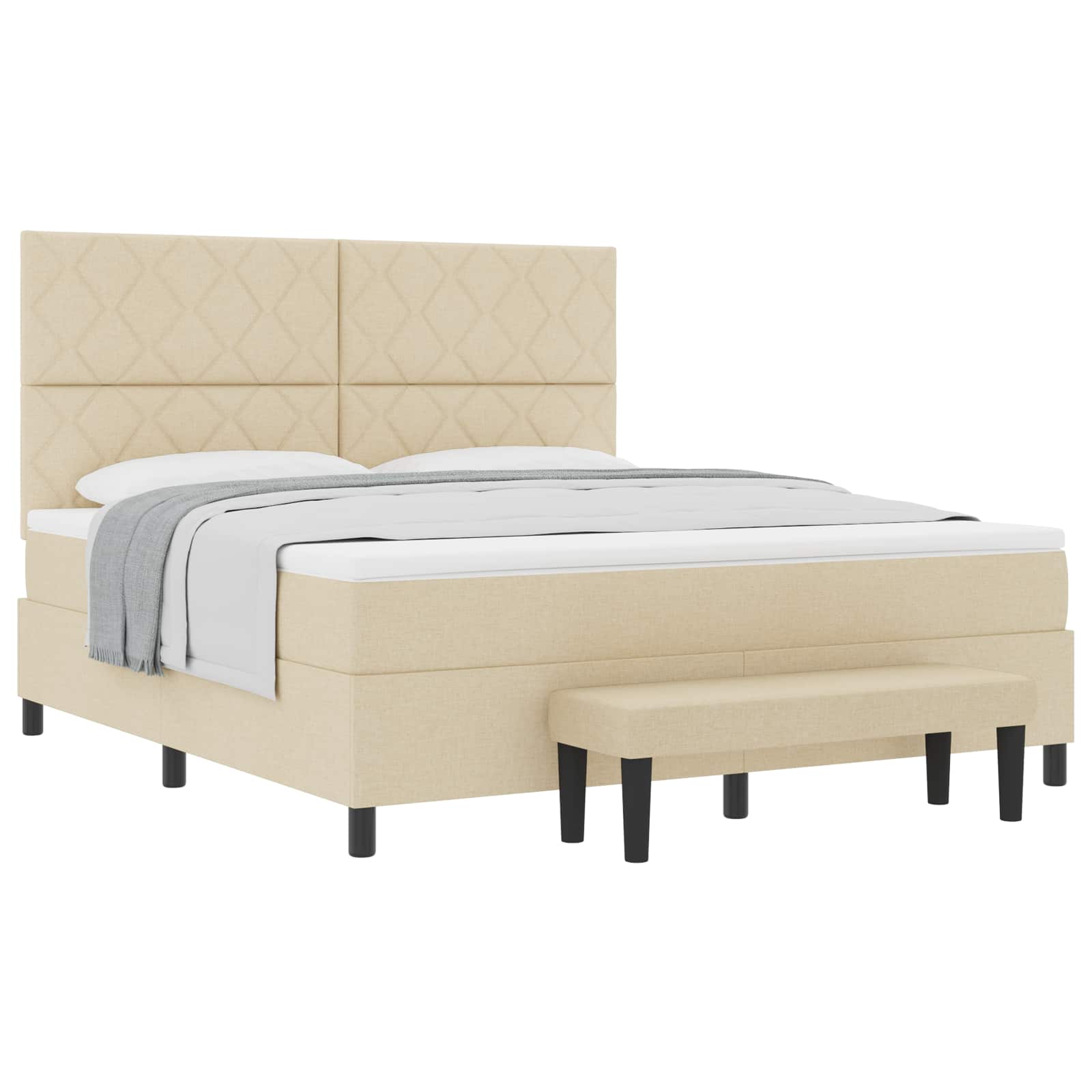 Κρεβάτι με ελατήρια με κεφαλάρι Κρεμ 180 x 200 cm ύφασμα - Pakobazaar