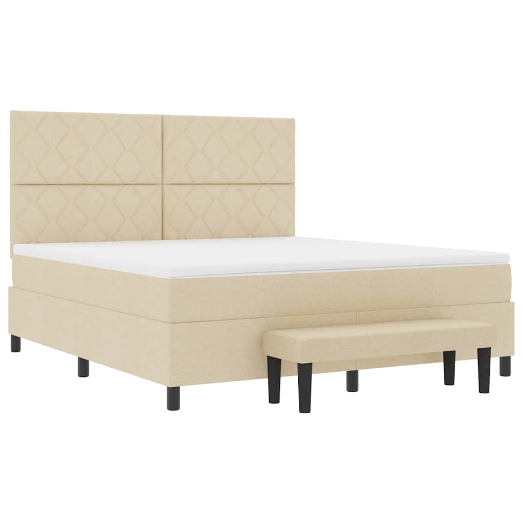 Κρεβάτι με ελατήρια με κεφαλάρι Κρεμ 180 x 200 cm ύφασμα - Pakobazaar