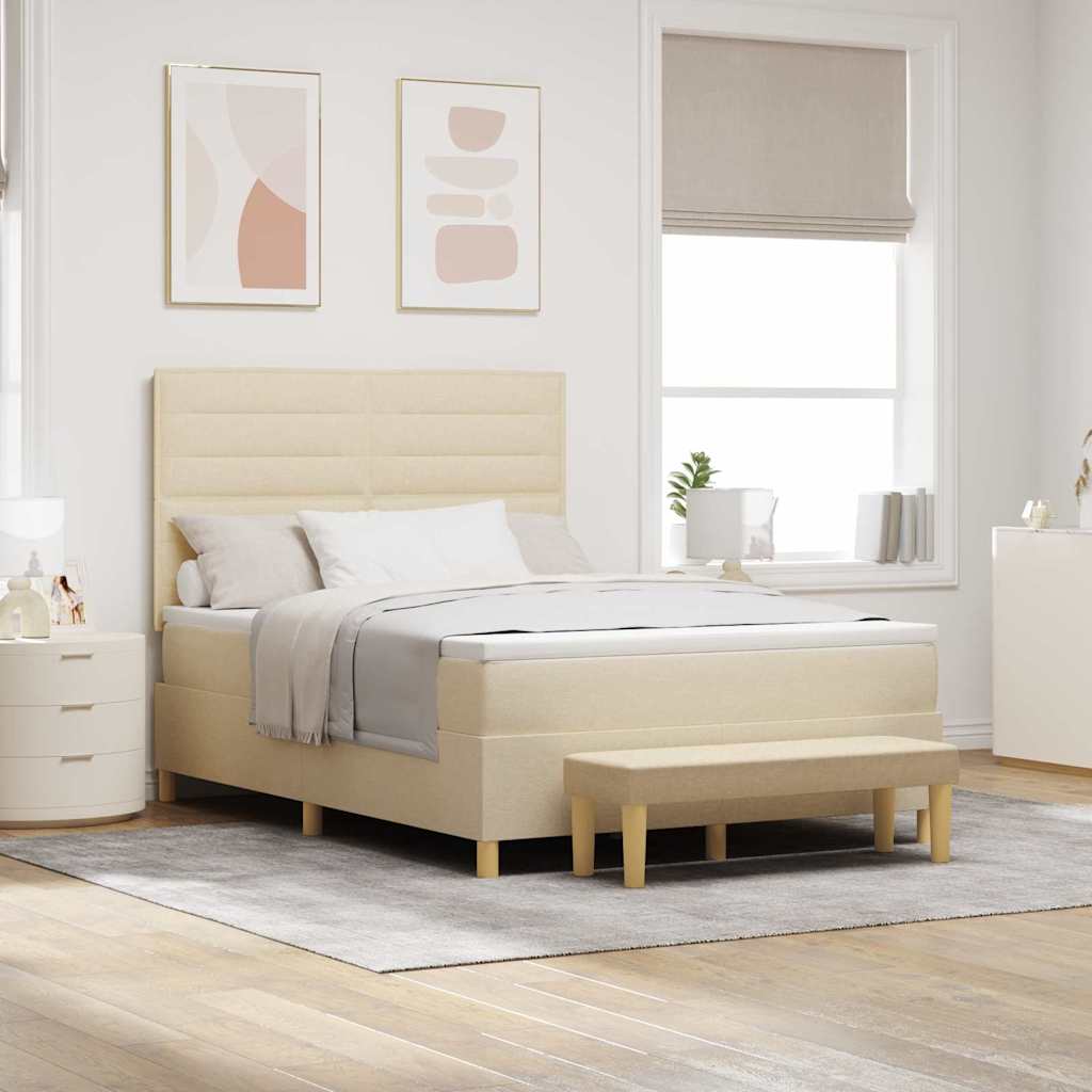 Κρεβάτι με ελατήρια με κεφαλάρι Κρεμ 200 x 160 εκατοστά ύφασμα - Pakobazaar