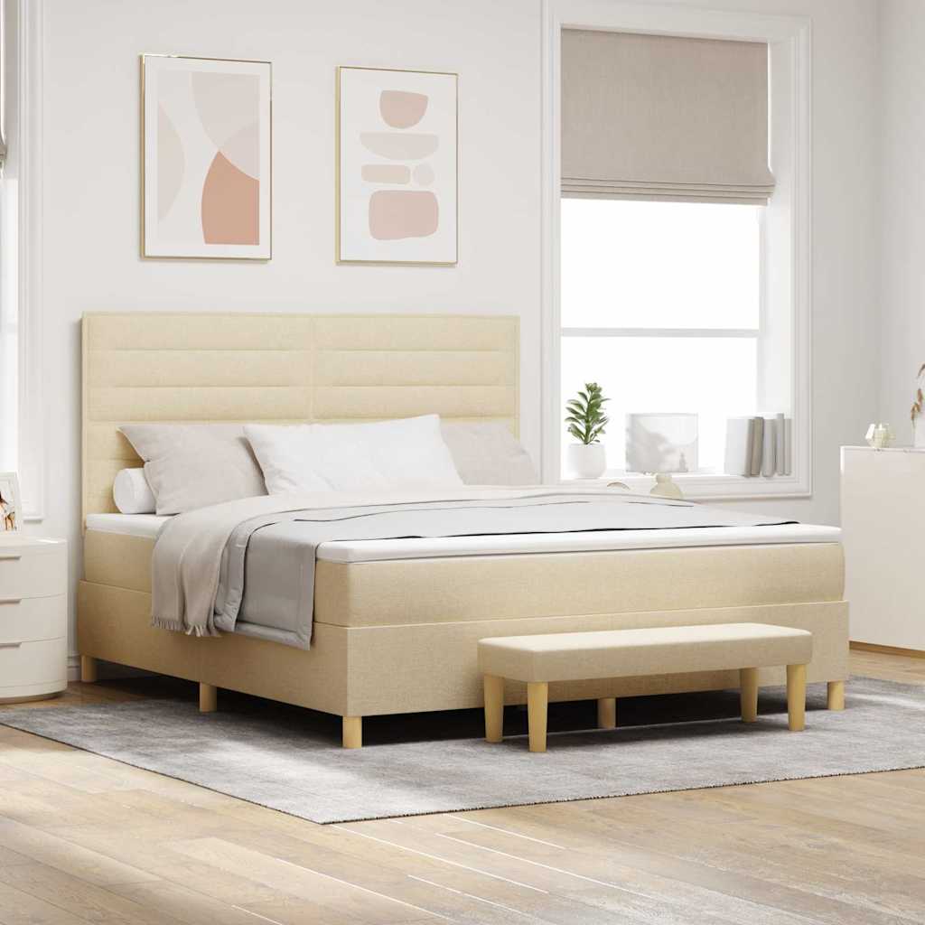 Κρεβάτι με ελατήρια με κεφαλάρι Κρεμ 200 x 180 cm ύφασμα