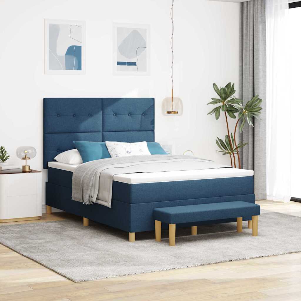 Κρεβάτι με ελατήρια με στρώμα Μπλε 140 x 200 cm ύφασμα - Pakobazaar