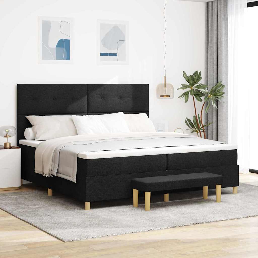 Κρεβάτι με ελατήρια με κεφαλάρι Μαύρο 200 x 200 cm ύφασμα - Pakobazaar