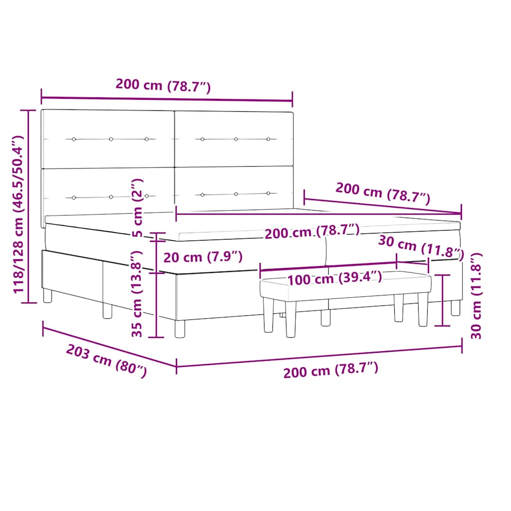 Κρεβάτι με ελατήρια με κεφαλάρι Μαύρο 200 x 200 cm ύφασμα - Pakobazaar