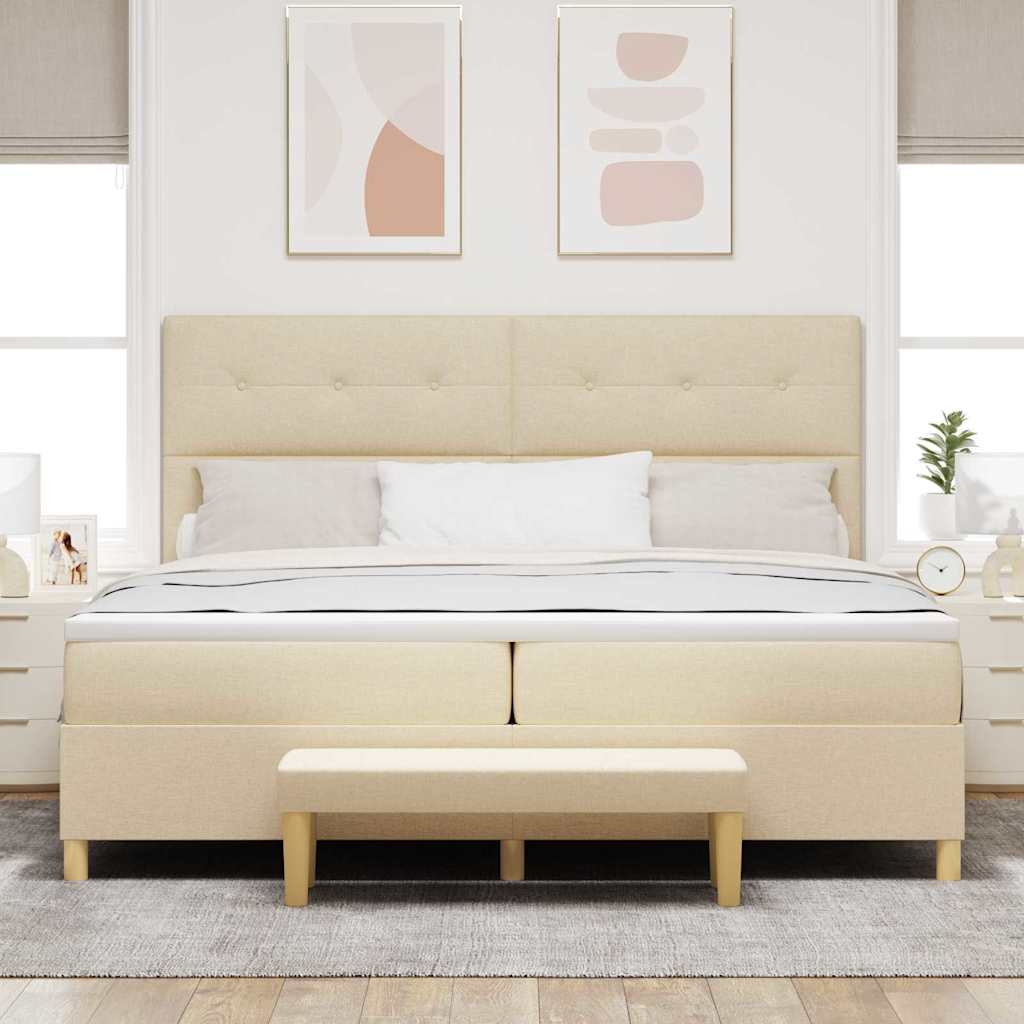 Κρεβάτι με ελατήρια με στρώμα Κρεμ 200 x 200 cm ύφασμα - Pakobazaar